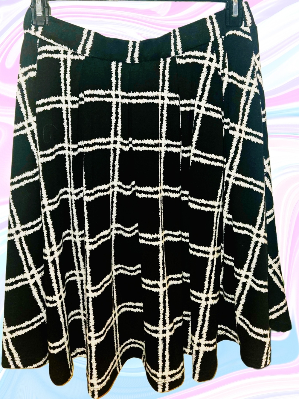 LuLaRoe Madison Black and White Windowpane Print Skirt With Pockets